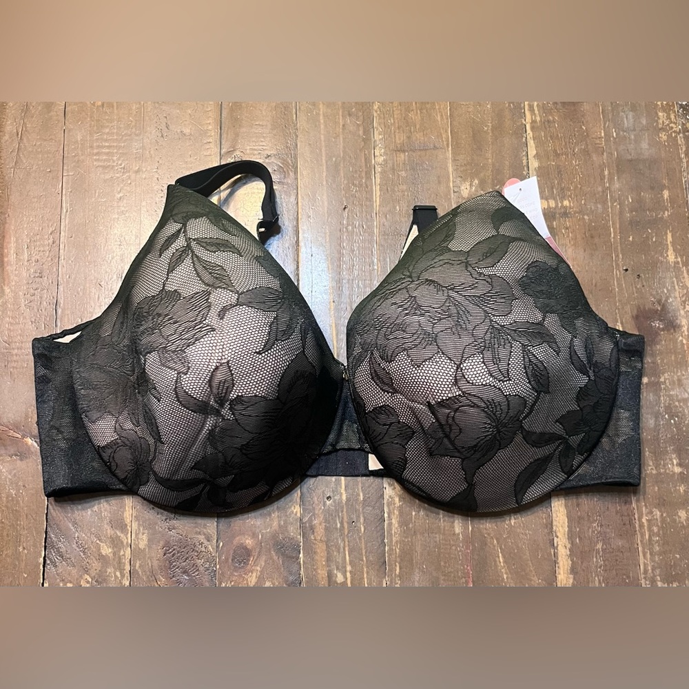 Cacique NWT Womens Lightly Lined Full Coverage Bra 46DDD Black Lace Underwire